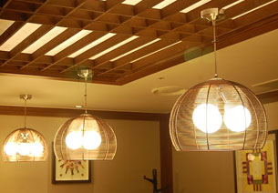 Image of three hanging lamps from ceiling